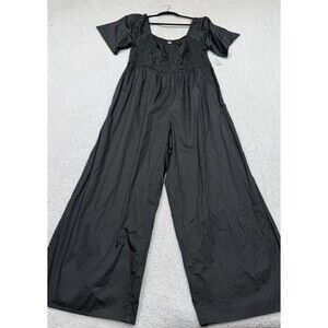 Old Navy Jumpsuit Wide Leg Black Light Wash Smocked Waist Boho Retro Size XL NWT